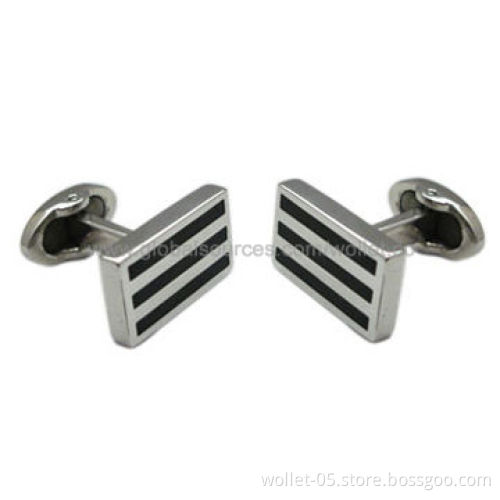 Ornate Design Rectangle Black Enamel Cufflink, Made of 316L Stainless Steel, Best Jewelry for Men